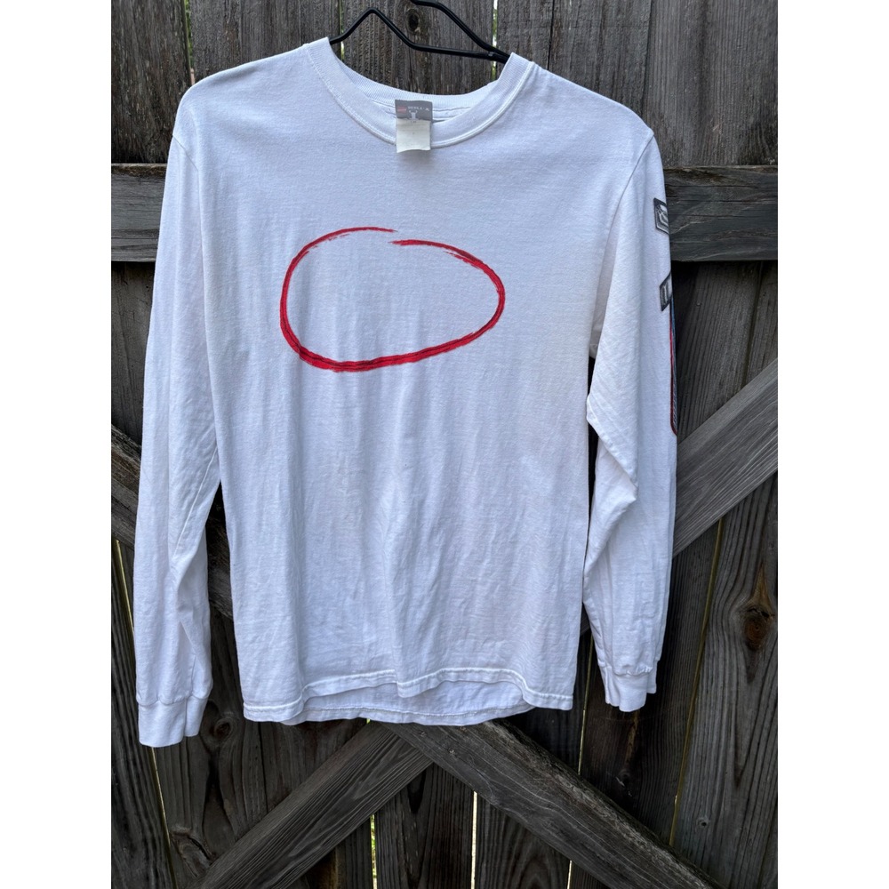 Hanes Beefy-T Vintage White Long Sleeve Hits Graphic T-Shirt X-Sell Red Circle S